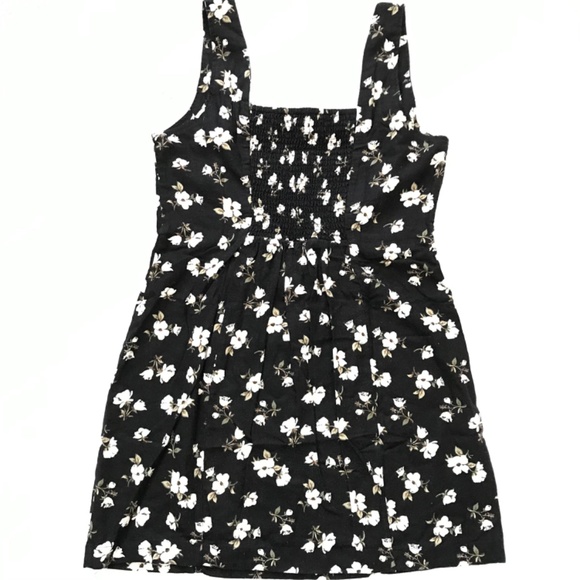 NWT Old Navy Square Neck Linen Blend Mini Dress Black White Floral M Petite - Picture 5 of 14